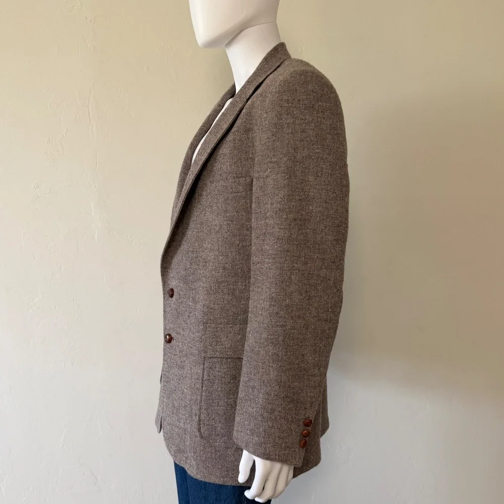 Rare Vintage Levis Mens Brown Tweed 100% Wool Blazer‎ with Leather Buttons 42R